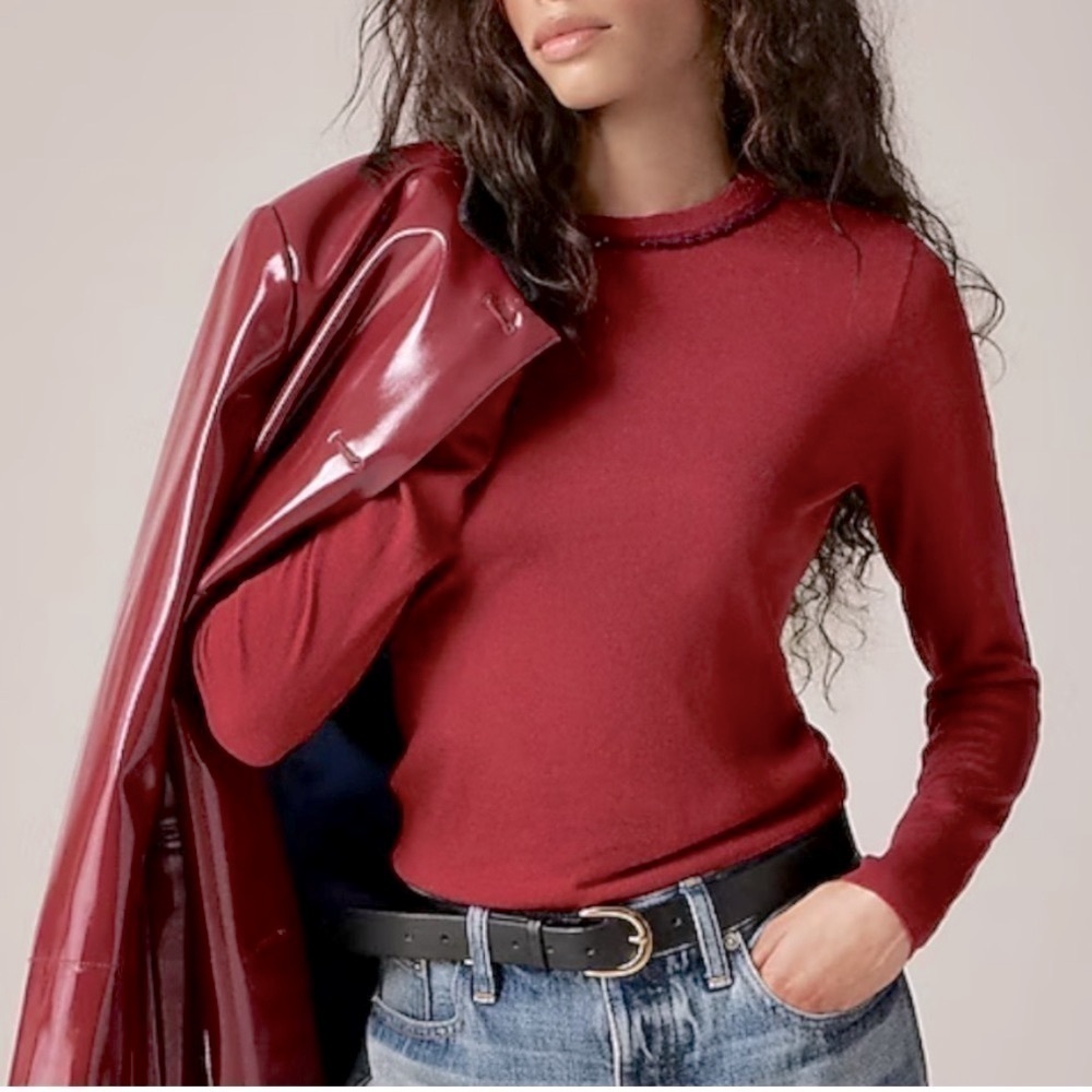 J. Crew Carolyn embellished crewneck burgundy sweater merino wool XS NWT CE699